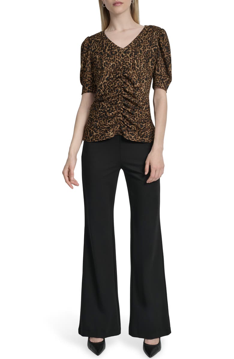 DKNY Print Ruched Puff Sleeve Top, Alternate, color, Compact Cheetah