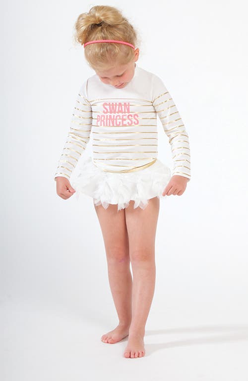 SHADE CRITTERS SHADE CRITTERS KIDS' SWAN PRINCESS TWO-PIECE LONG SLEEVE RASHGUARD SWIMSUIT