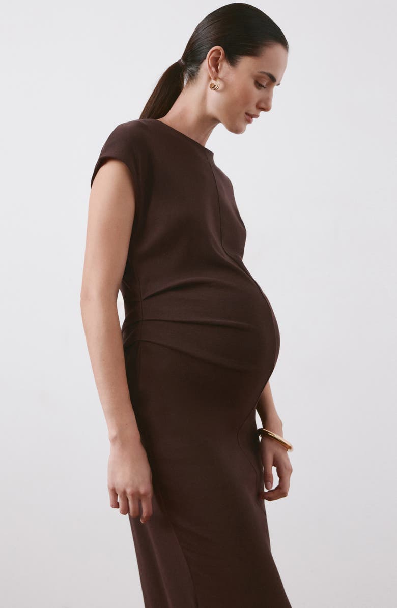 MANGO Pleated Dolman Sleeve Cotton Maternity Dress, Alternate, color, 