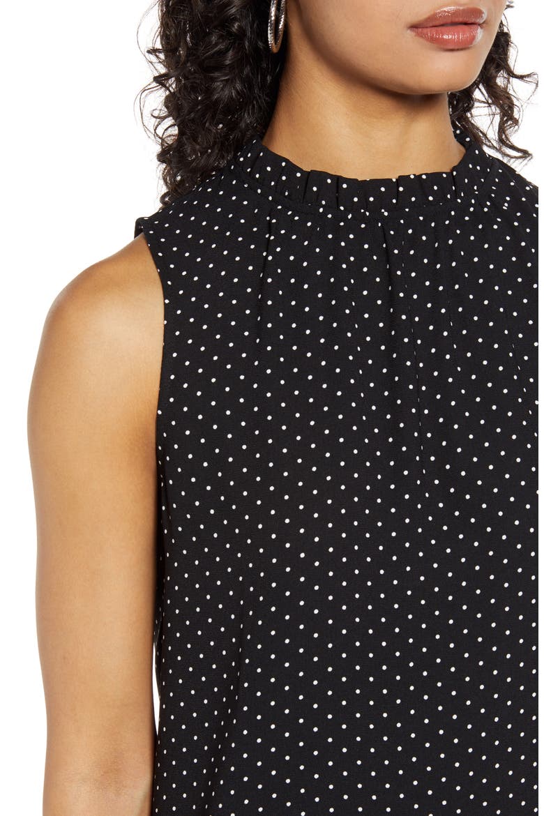 Ruffle Neck Top, Alternate, color, BLACK- IVORY DOT