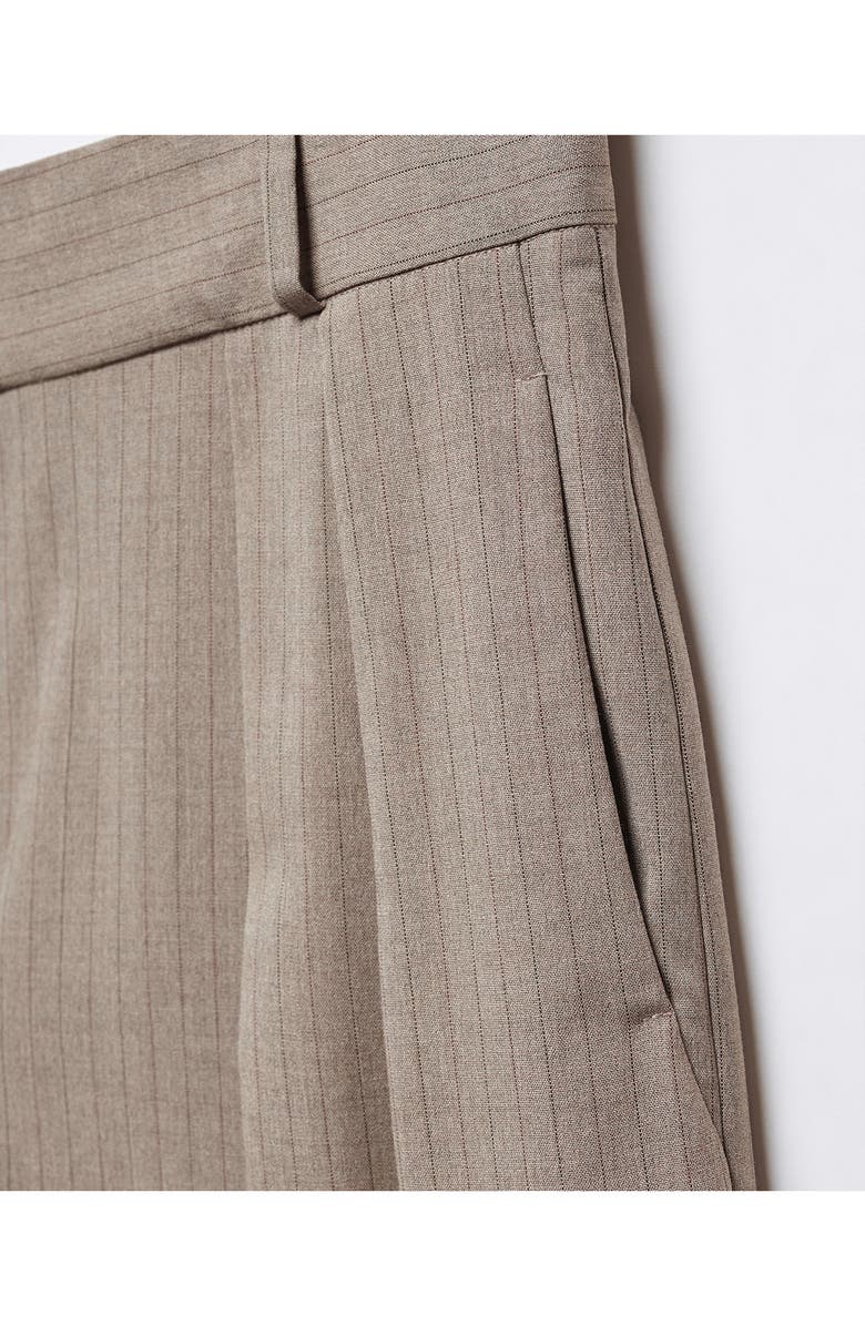 MANGO Pleated Chalk Stripe Wide Leg Pants, Alternate, color, Medium Brown