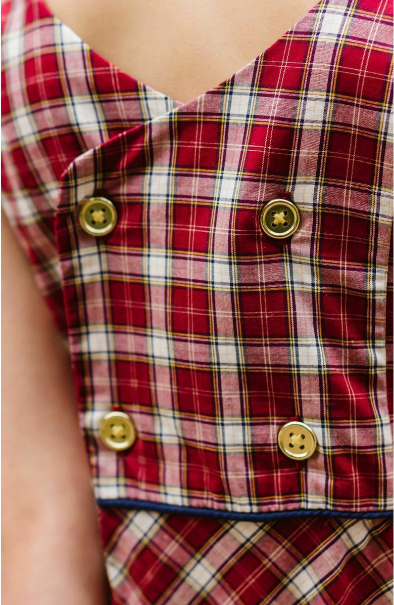 Hope & Henry Girls' Organic Short Sleeve Schoolgirl Dress, Kids, Alternate, color, Dark Red Collegiate Check