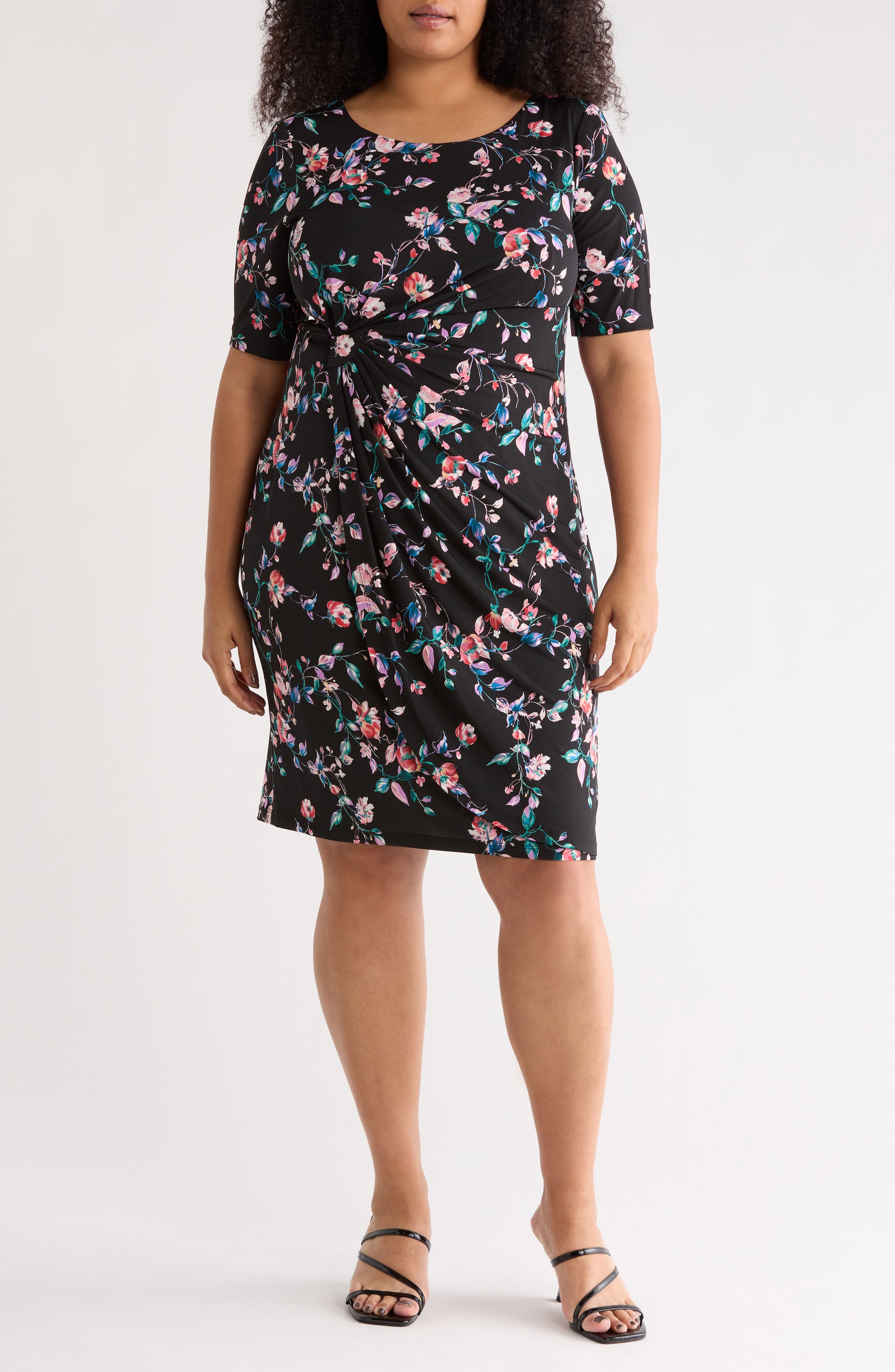 Connected Apparel Floral Gathered Midi Dress