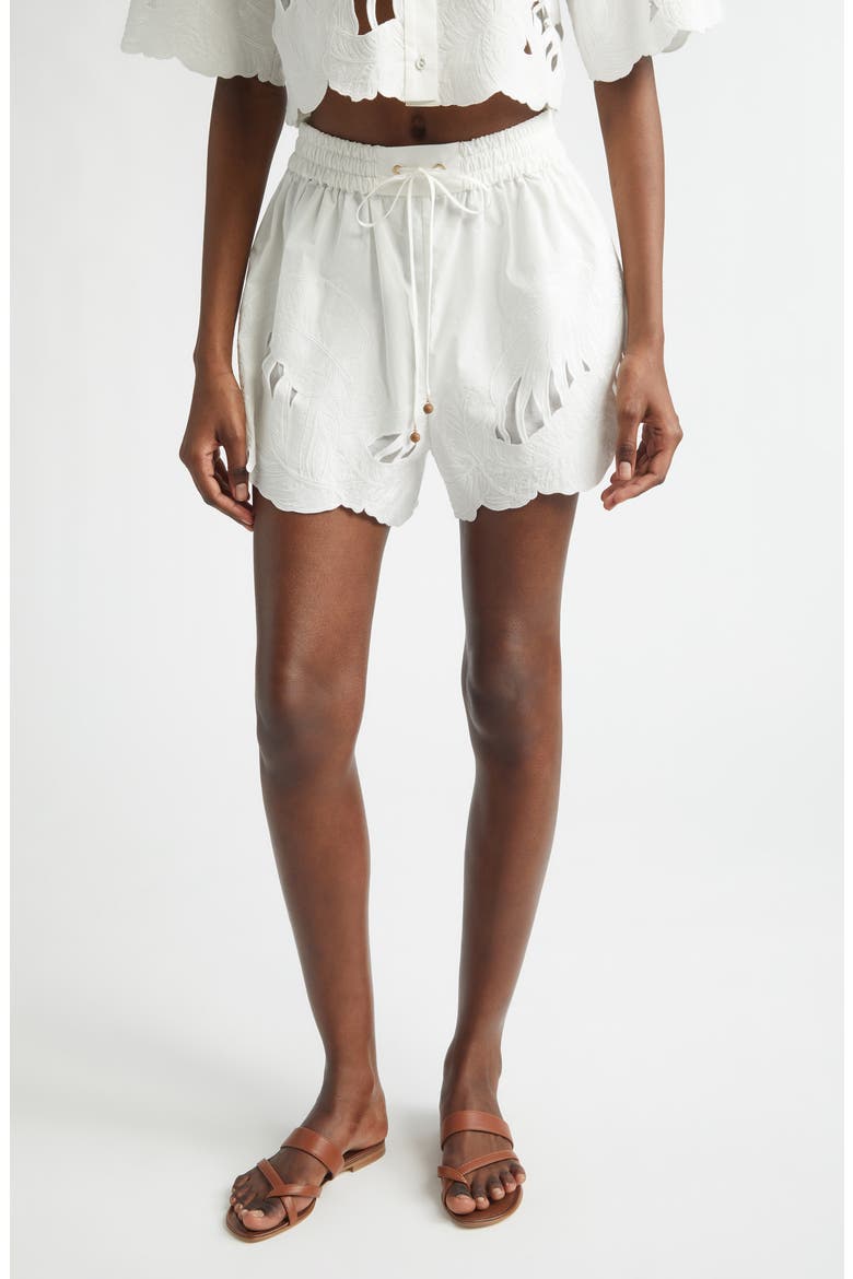 Mahon Embroidered Cotton Shorts, Main, color, IVORY