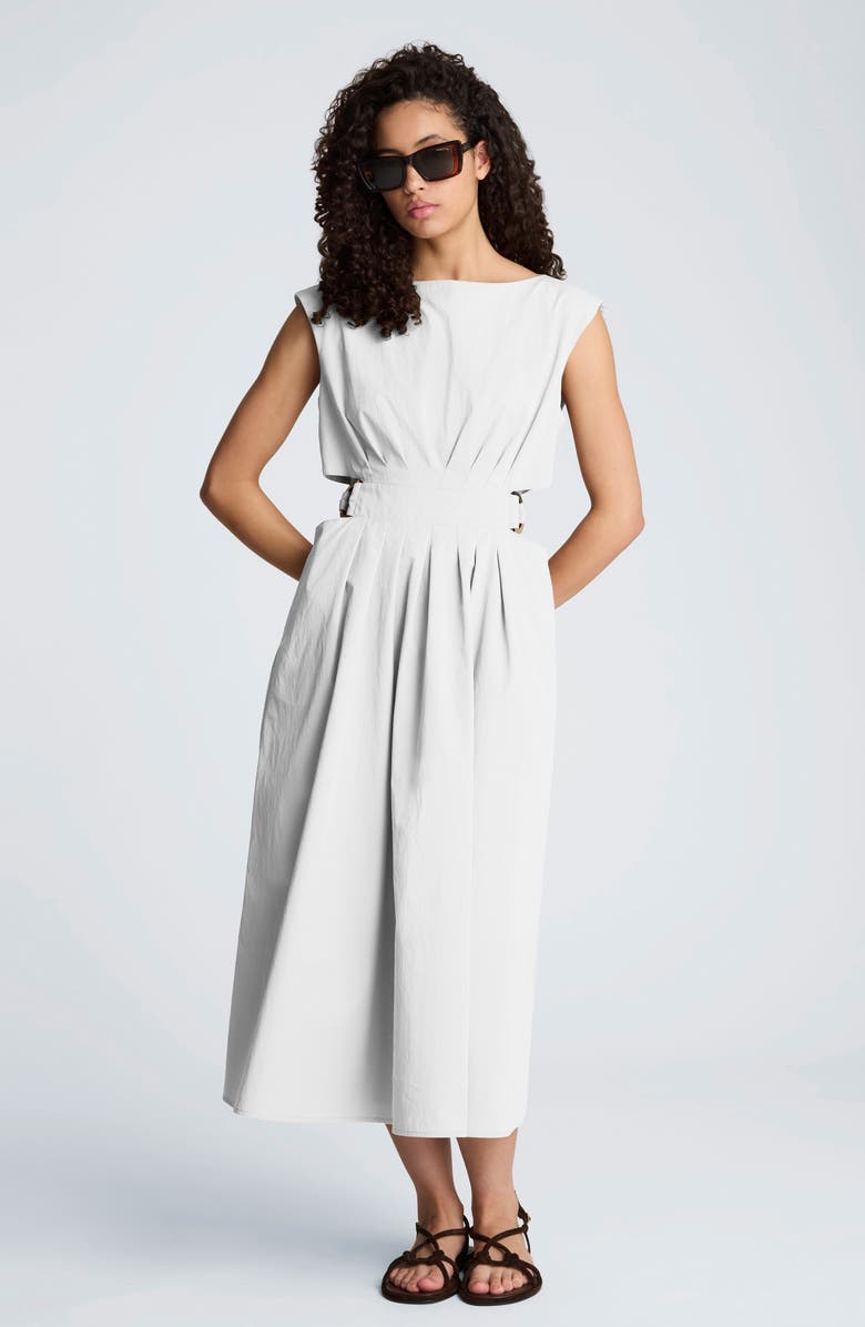 Kenneth Cole Cutout D-Ring Tie Back Midi Dress, Alternate, color, Pure White