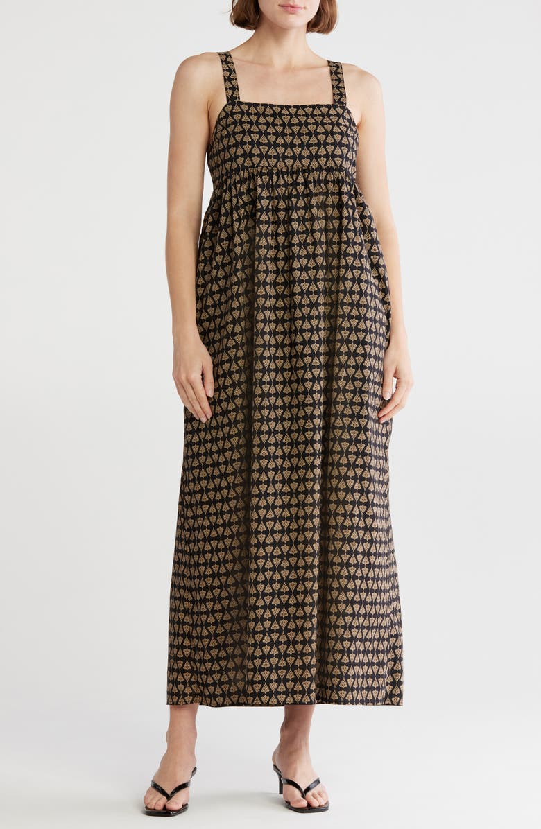 Melrose and Market Square Neck Maxi Dress, Main, color, Black- Tan Grace Foulard