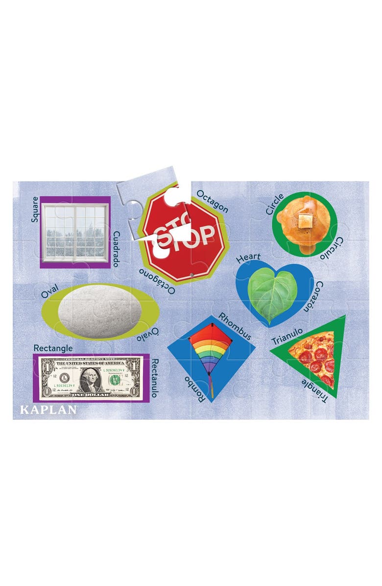 Kaplan Early Learning Company Shapes - Las Formas - Bilingual Floor Puzzle - 24 Pieces, Alternate, color, Blue