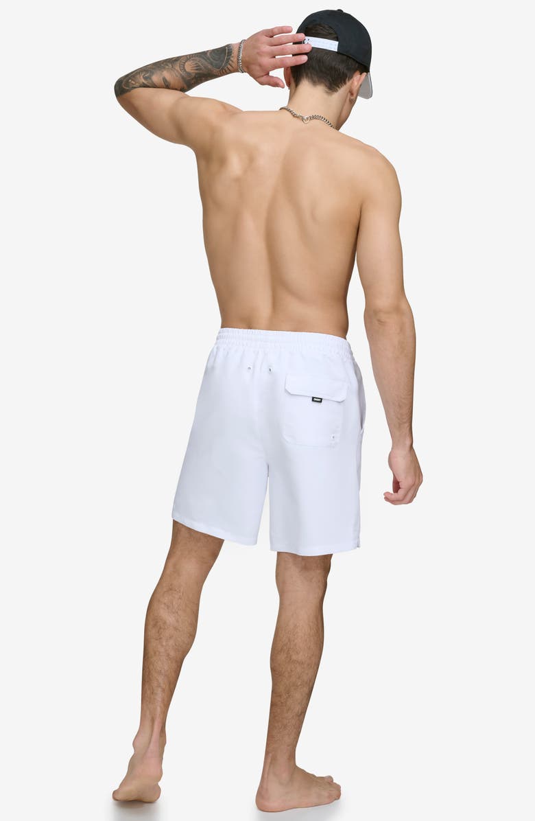 DKNY Core Volley Swim Trunks, Alternate, color, White