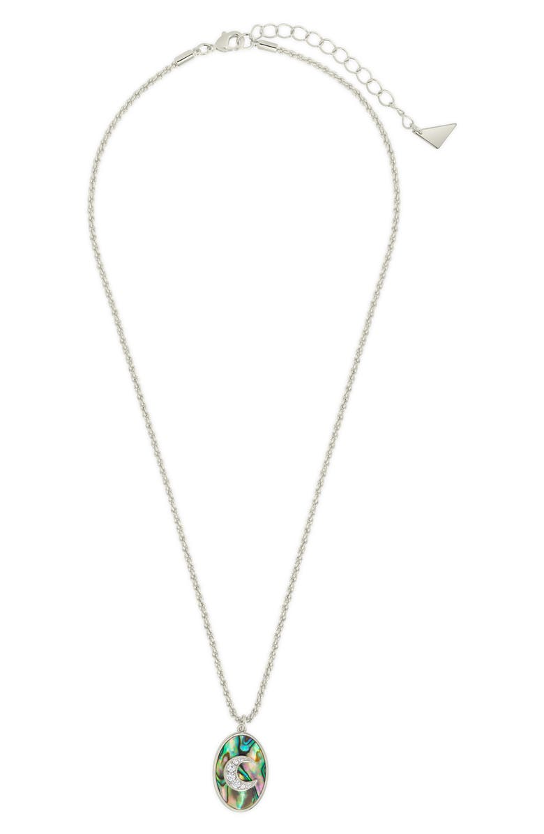 Sterling Forever Carrie Cubic Zirconia & Abalone Moon Pendant Necklace, Main, color, Silver