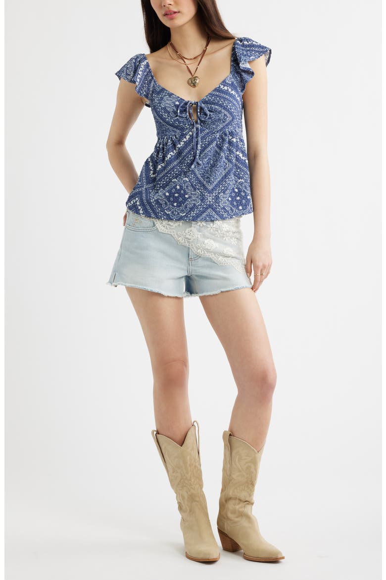 Flutter Sleeve Top, Alternate, color, BLUE IVORY BANDANA
