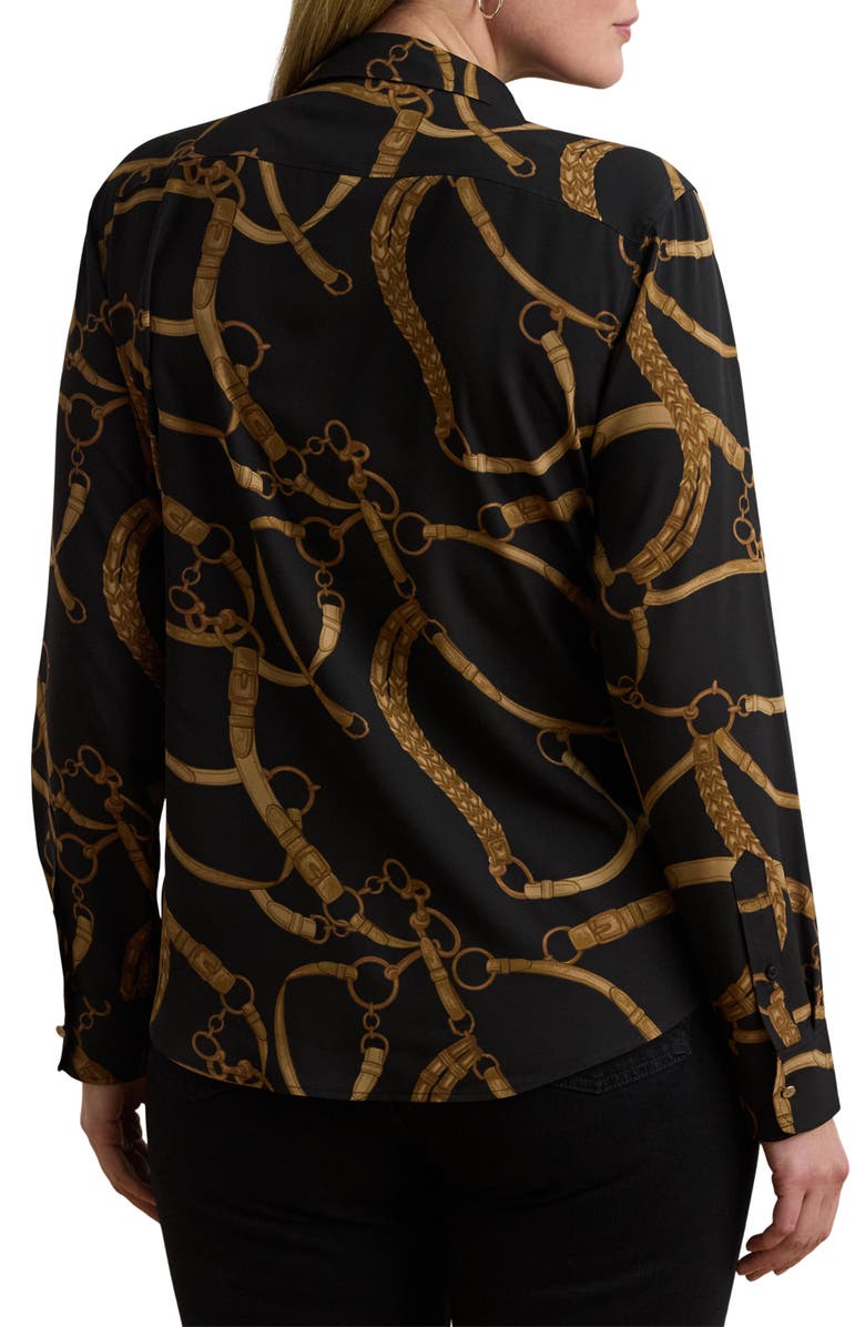 Lauren Ralph Lauren Belting Print Classic Fit Crepe Button-Up Shirt, Alternate, color, Black/ Tan
