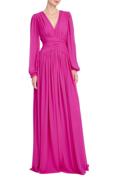 V-Neck Long Sleeve Georgette Gown
