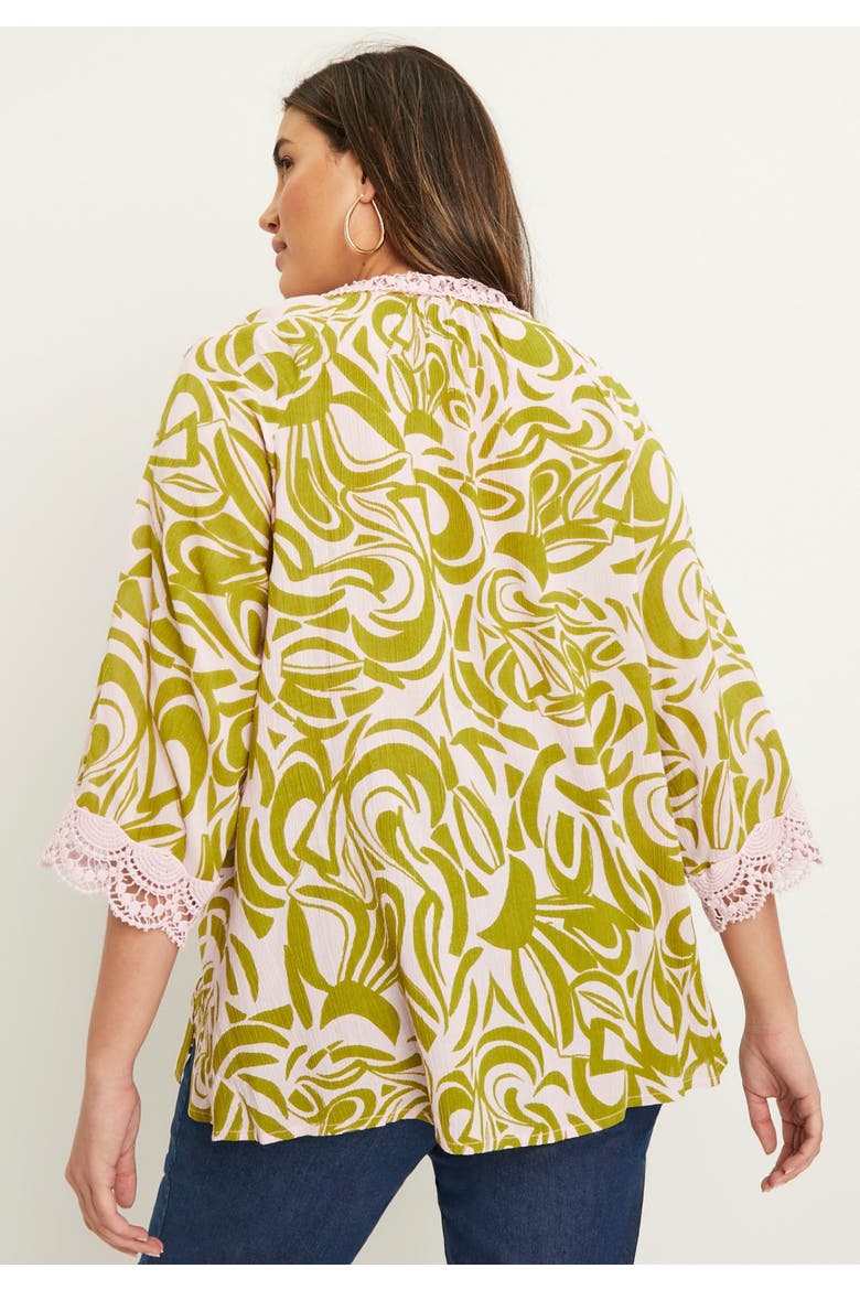 Lace-Trim Crinkle Blouse, Alternate, color, PINK GRAPHIC MARBLE