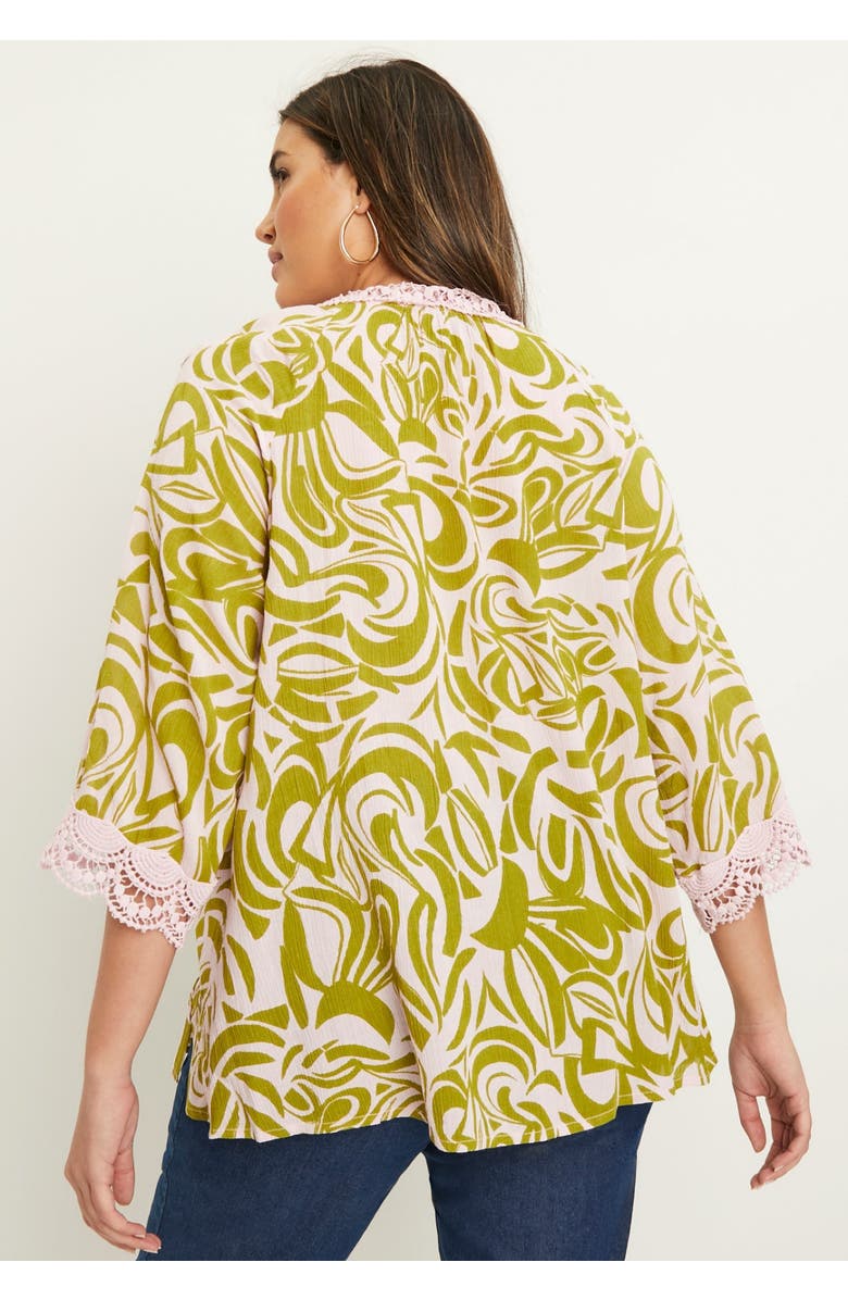 June + Vie Lace-Trim Crinkle Blouse, Alternate, color, Oasis Textured Spots