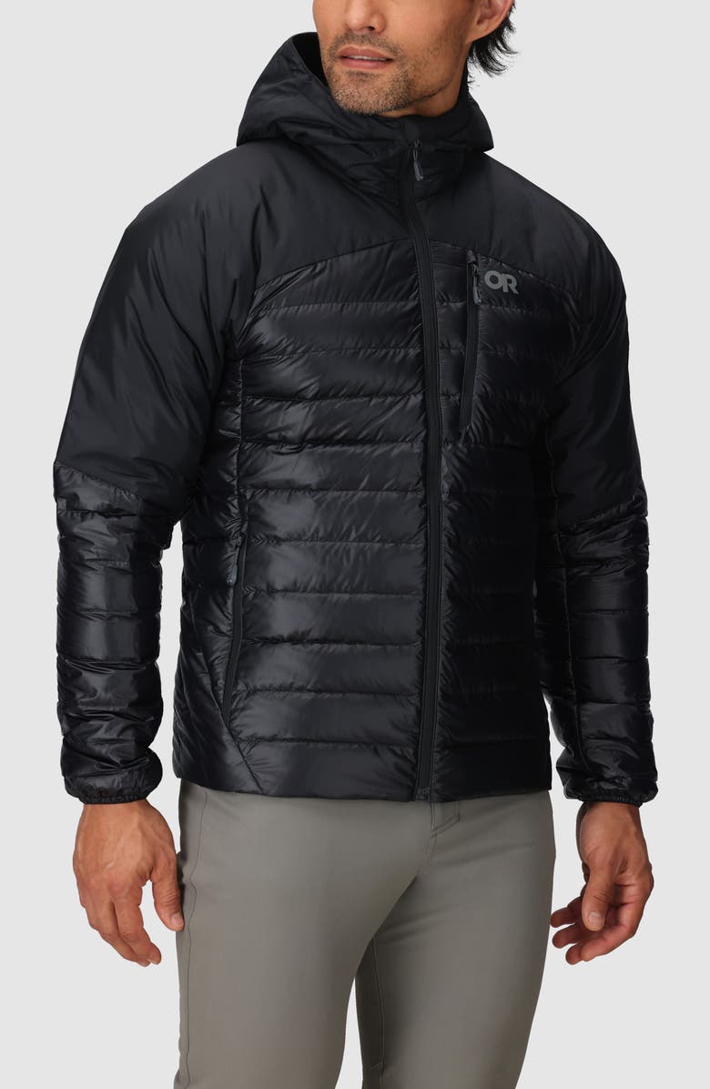Outdoor Research Helium Water Resistant Hooded 800 Fill Down Jacket, Main, color, Solid Black