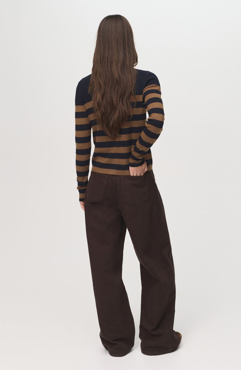 MANGO Perkins Stripe Mock Neck Sweater, Alternate, color, Tobacco Brown