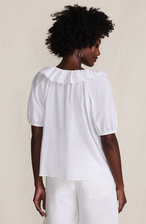 Lands' End Voile Puff Elbow Sleeve Embroidered Blouse In White