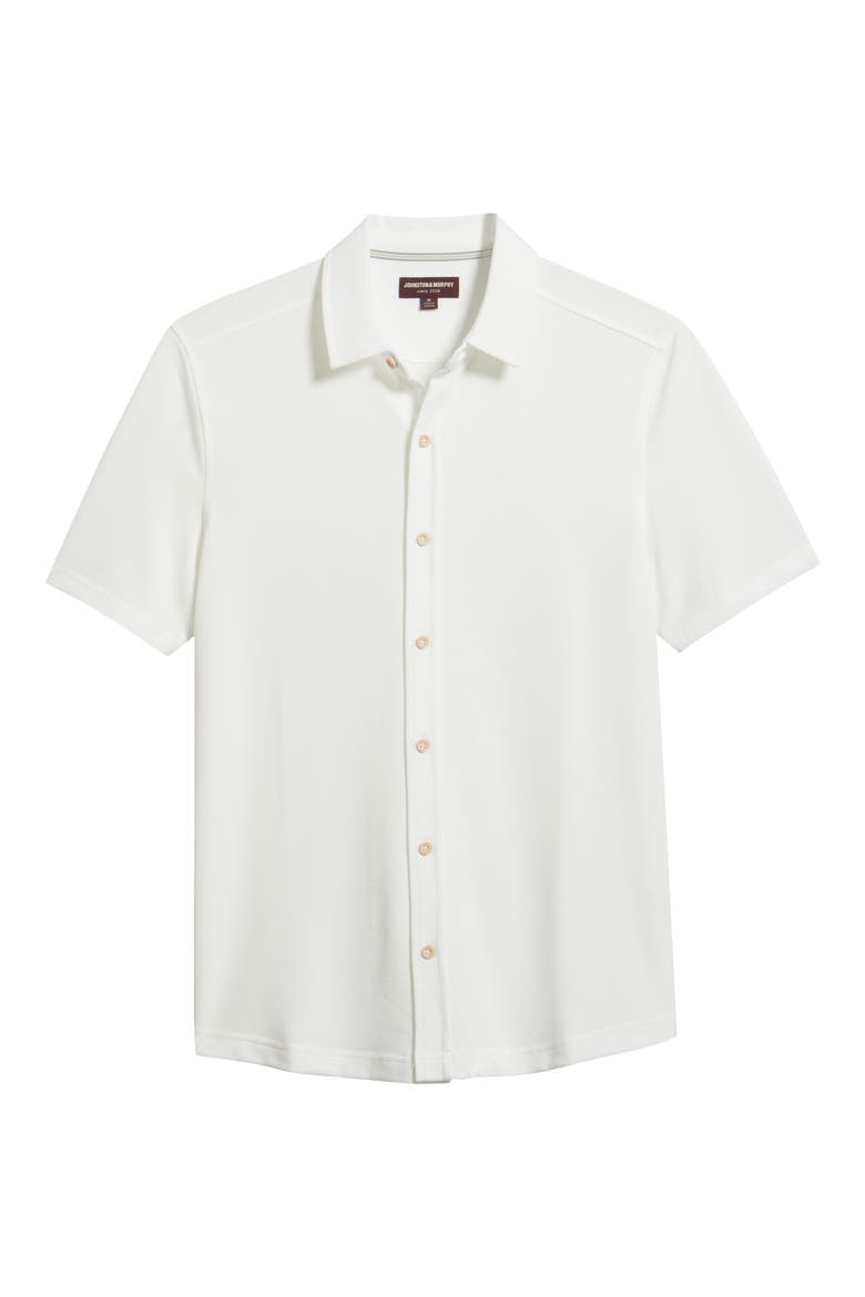 Bennett Short Sleeve Heathered Cotton Blend Button-Up Shirt, Alternate, color, WHITE HONEYCOMB