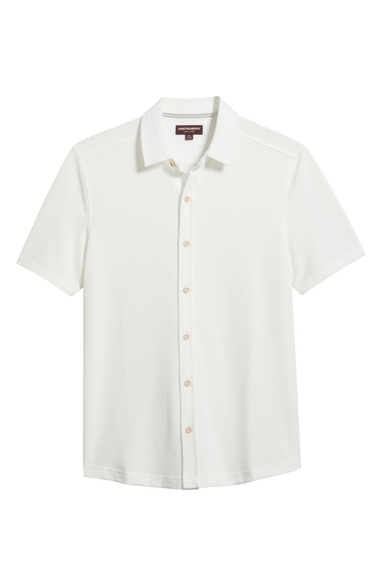 Johnston & Murphy Bennett Short Sleeve Heathered Cotton Blend Button-Up Shirt, Main, color, White Honeycomb