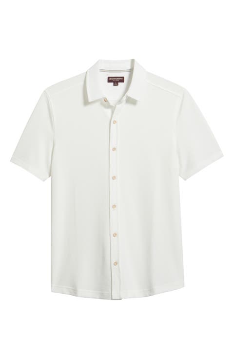 Bennett Short Sleeve Heathered Cotton Blend Button-Up Shirt