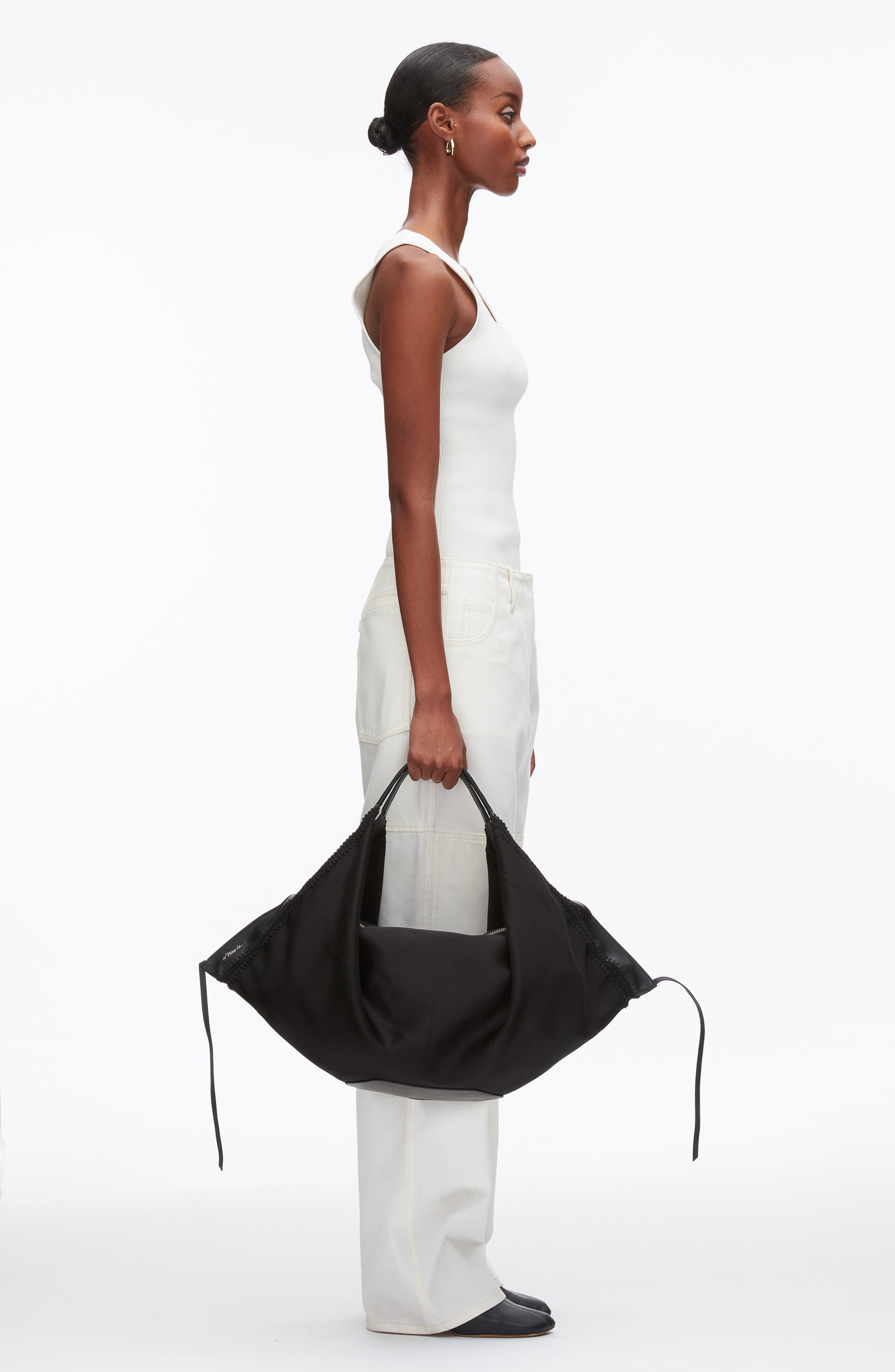 3.1 Phillip Lim Luna Structured Satin Medium Bag, Alternate, color, Black