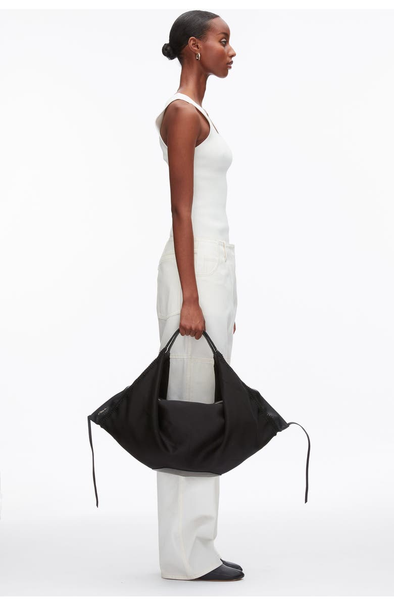 3.1 Phillip Lim Luna Structured Satin Medium Bag, Alternate, color, Black