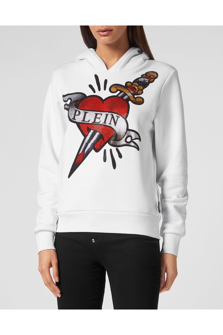 Cropped Hoodie Man Fit Love Tattoo Women, Main, color, white