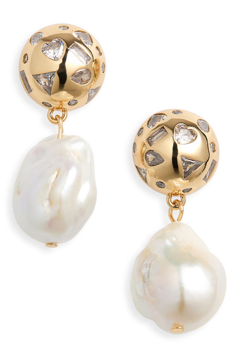 Cubic Zirconia & Cultured Freshwater Pearl Drop Earrings, Main, color, GOLD