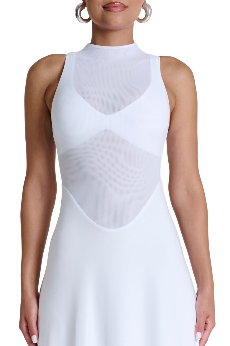 Hourglass Sleeveless Sheer Bodice Midi Dress, Alternate, color, WHITE