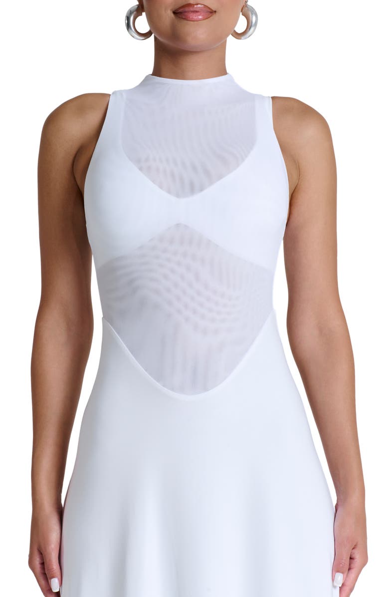 Naked Wardrobe Hourglass Sleeveless Sheer Bodice Midi Dress, Alternate, color, White