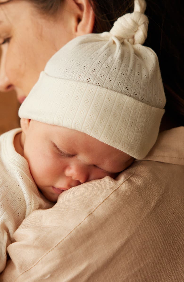 NATURE BABY Knotted Pointelle Hat, Alternate, color, Natural