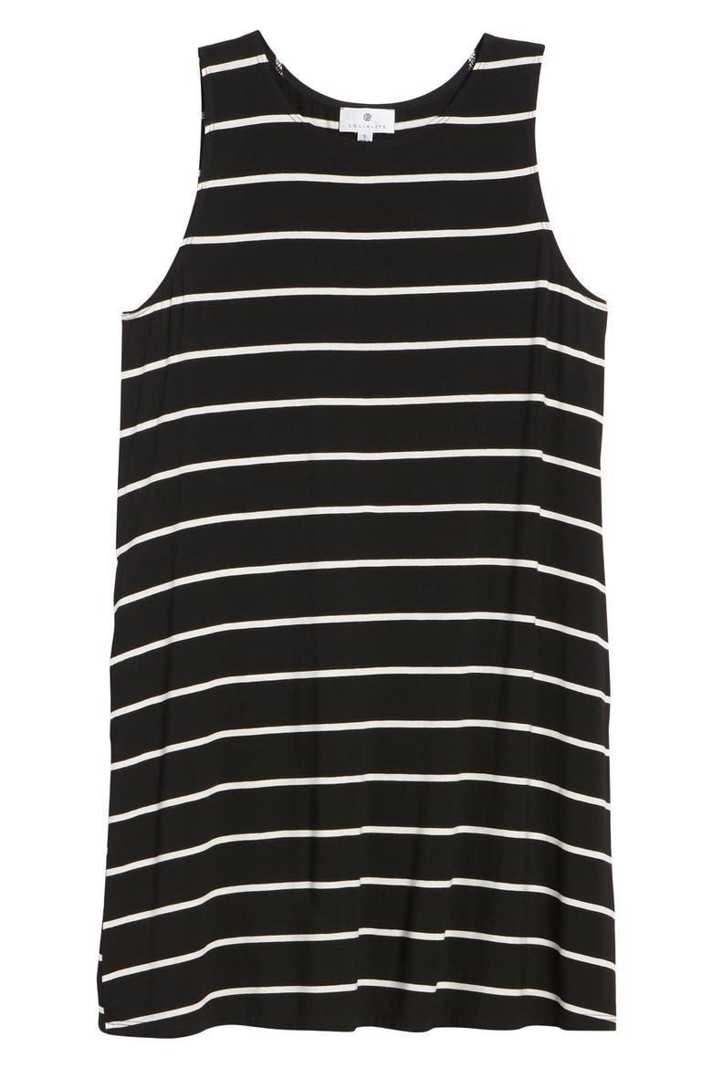 Pocket Tank Dress, Alternate, color, BLACK/ WHITE STRIPE