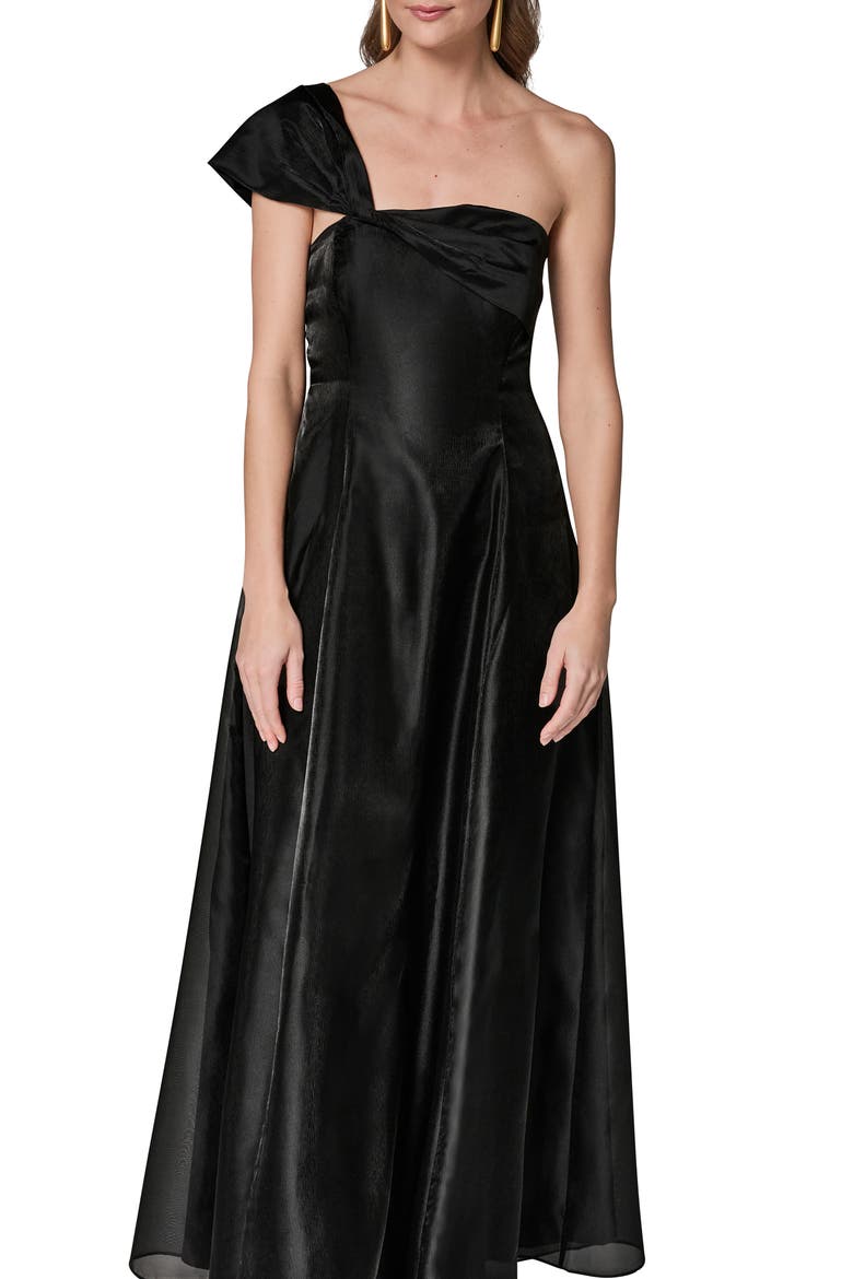 Asymmetric Satin Gown, Main, color, BLACK