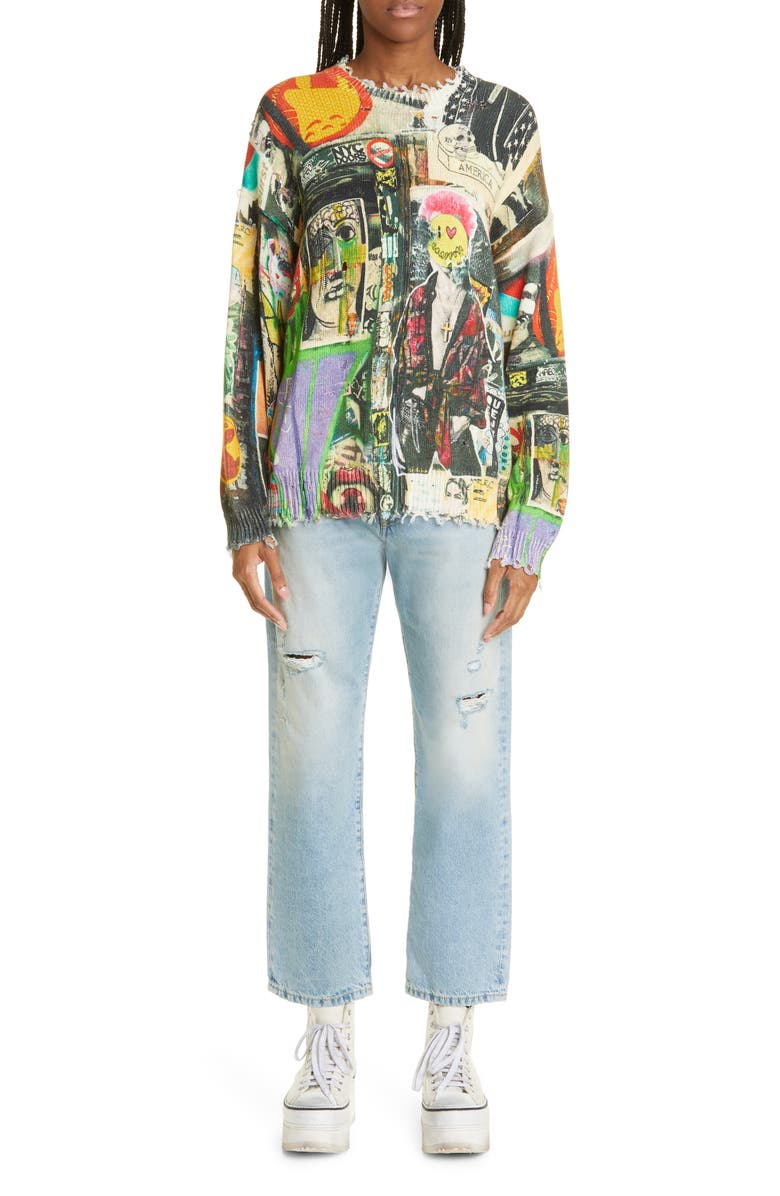 R13 Distressed Crosby & Broome Graffiti Oversize Cotton Sweater, Alternate, color,