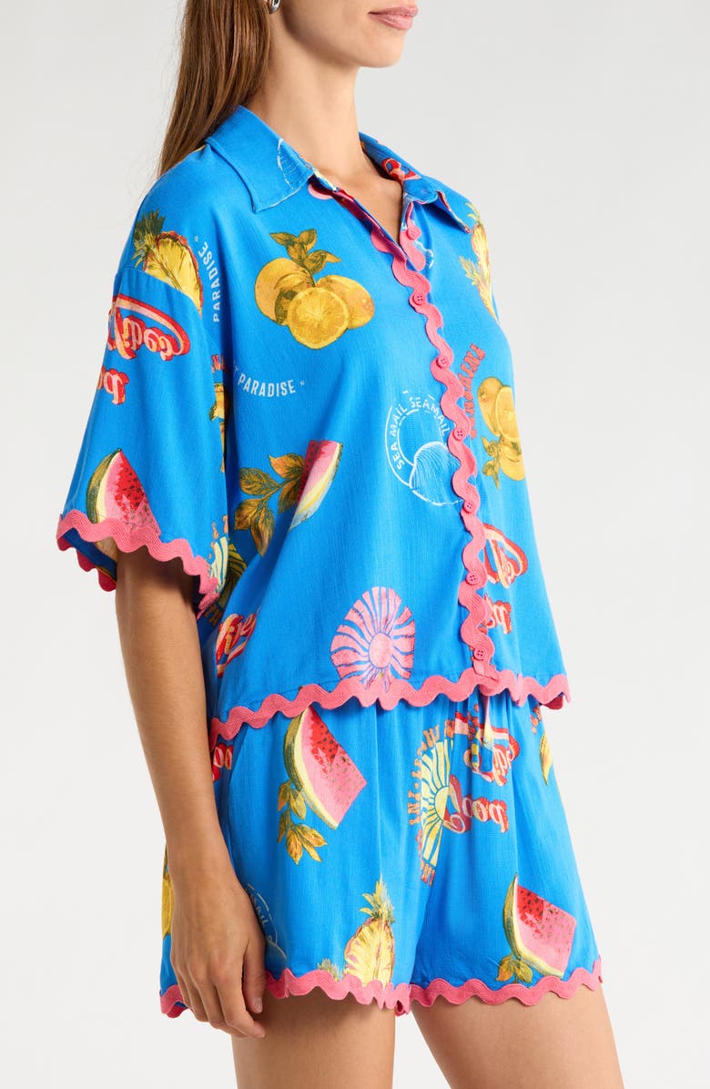 SUGARLIPS Maury Postcard Marnie Button-Up Shirt, Alternate, color, Cobalt-Combo
