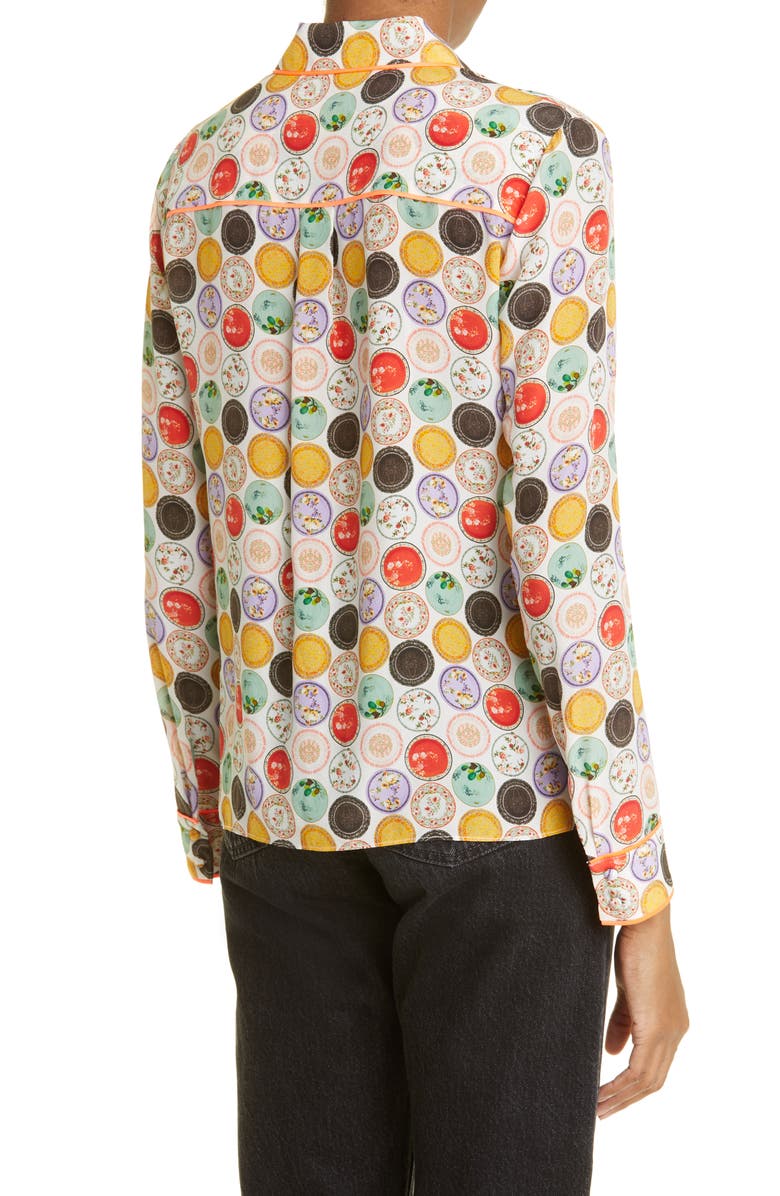 Alice + Olivia Willa Silk Button-Up Blouse, Alternate, color, Dinner Party
