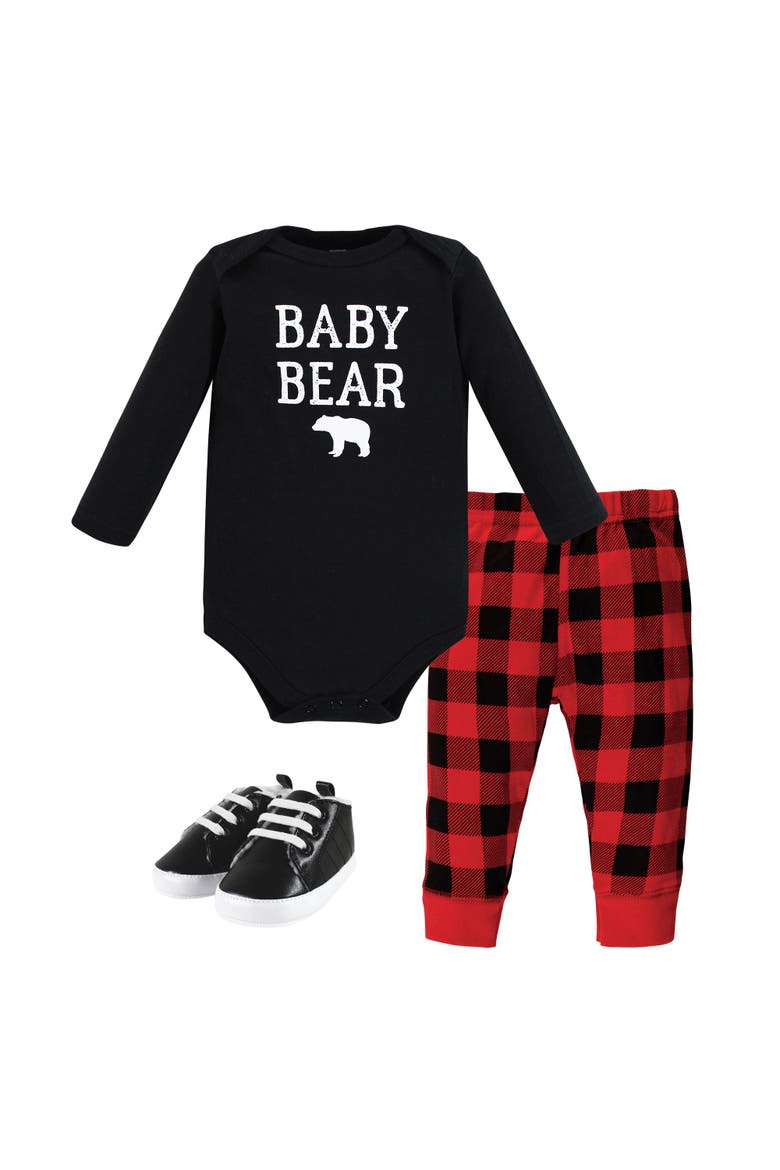 Long Sleeve Bodysuit, Pants and Shoe, Main, color, Buffalo Plaid Baby Bear