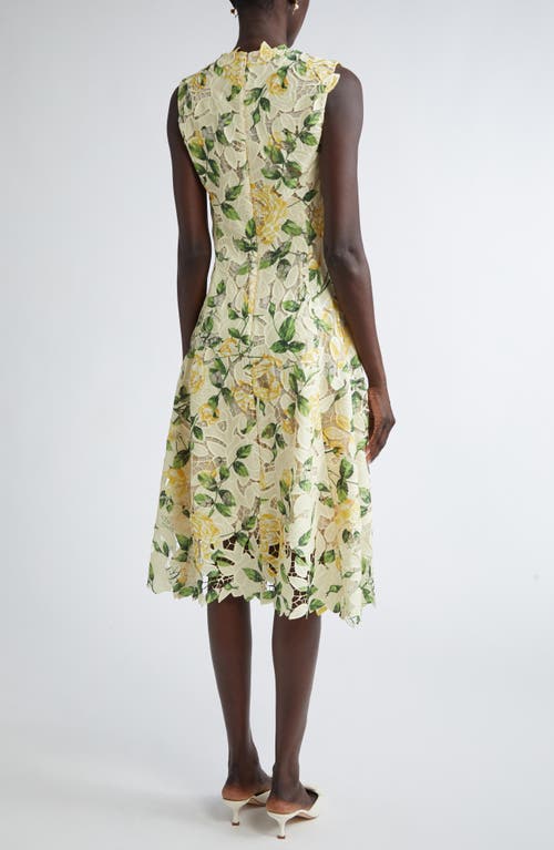 Oscar De La Renta English Rose Guipure Lace Fit & Flare Dress In Yellow/soft Yellow