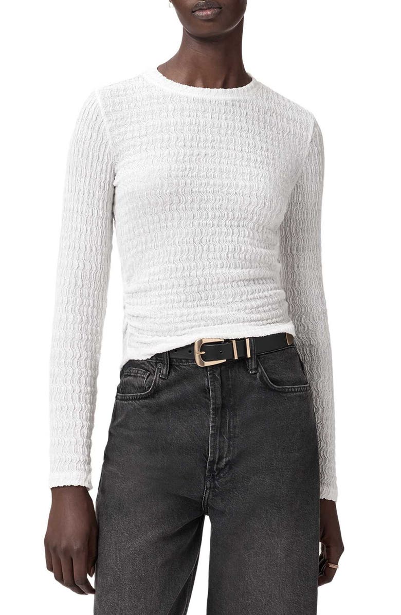 AllSaints Long Sleeve Shirred Top, Main, color, White