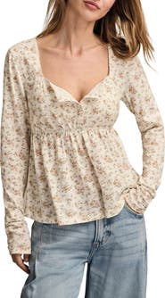 Lucky Brand Babydoll Henley Floral Top