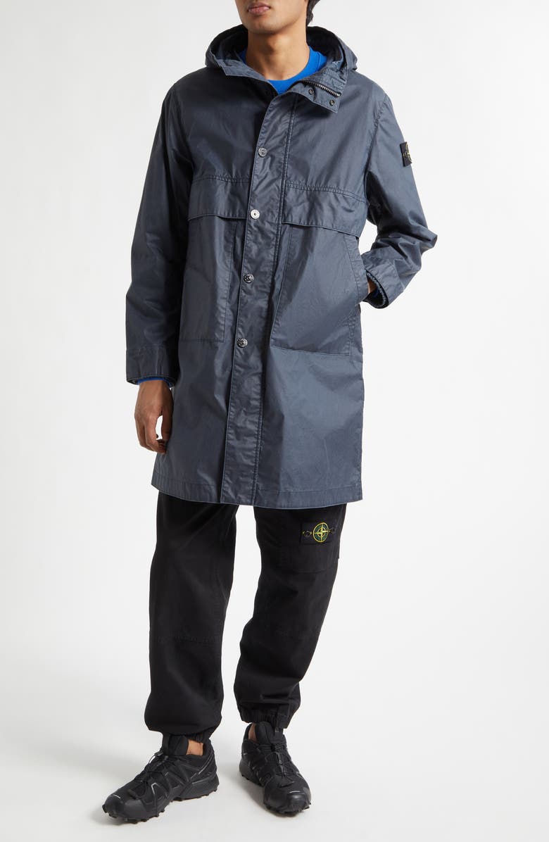 Stone Island Waxed Long Parka, Main, color, Navy Blue