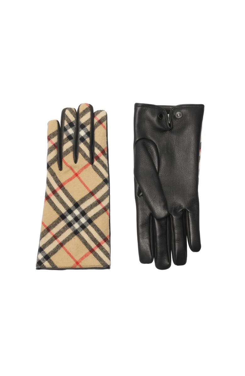 Burberry Check Wool Cashmere Gloves, Alternate, color, Sand Beige