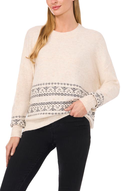 CeCe Embellished Fair Isle Crewneck Sweater in Malted 