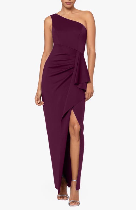 One-Shoulder Ruffle Scuba Knit Gown