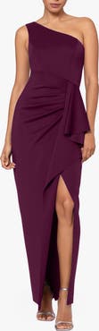 Xscape Evenings One-Shoulder Ruffle Scuba Knit Gown