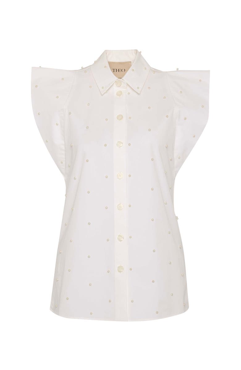 THEO The Label Astraea Embellished Sleeveless Shirt, Alternate, color, White / Pearl