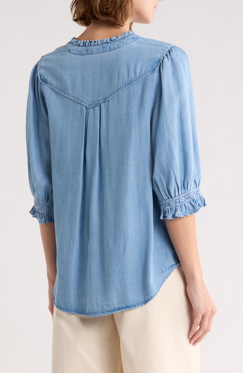 Democracy Embroidered Inset Button Up Top, Alternate, color, Light Blue