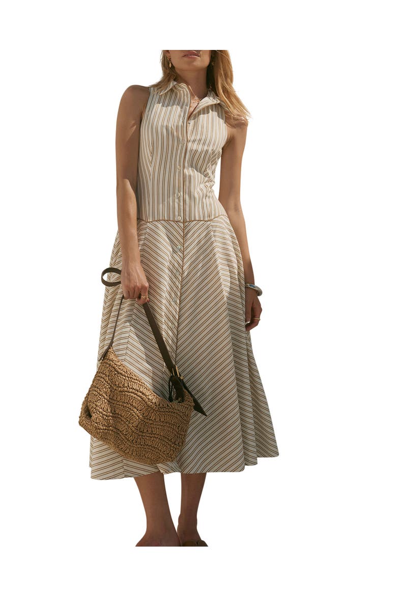 Stripe Button Midi Dress, Main, color, Neutral