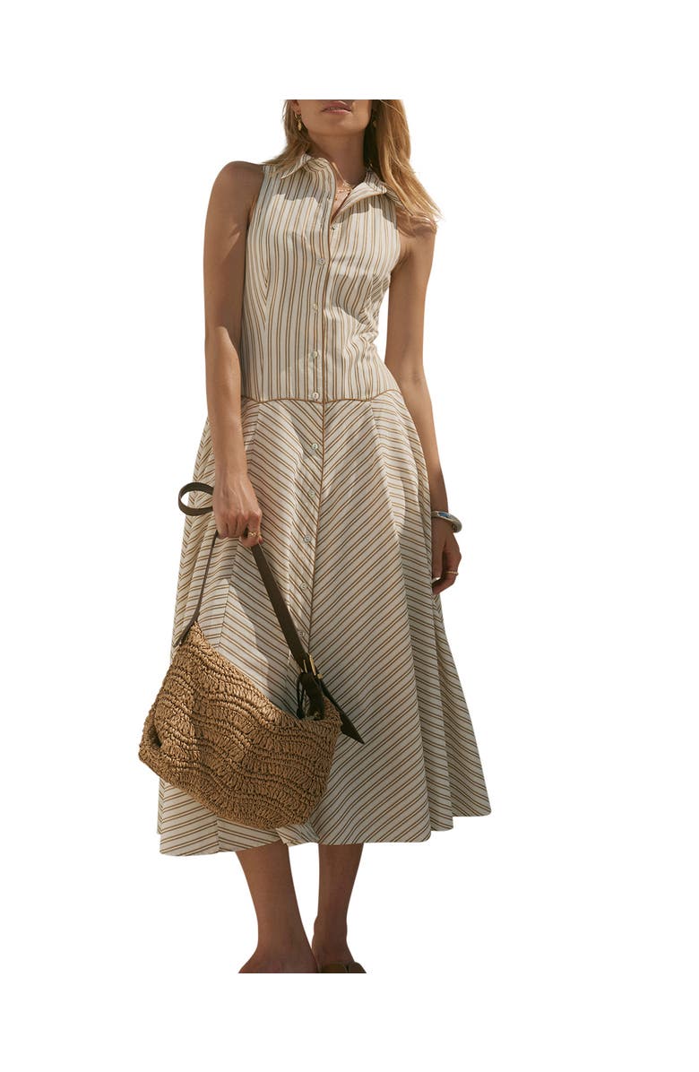 MINT VELVET Stripe Button Midi Dress, Main, color, Neutral