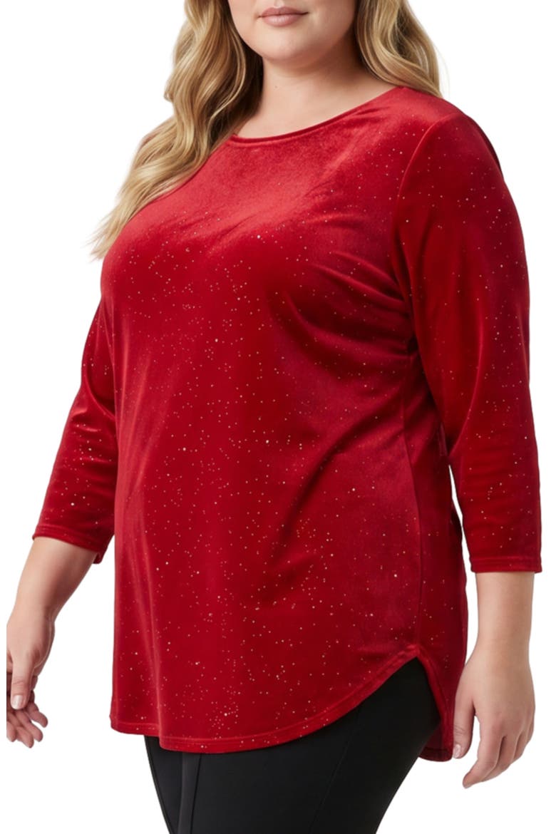 Sparkle Velvet Three-Quarter Sleeve Top, Alternate, color, RED
